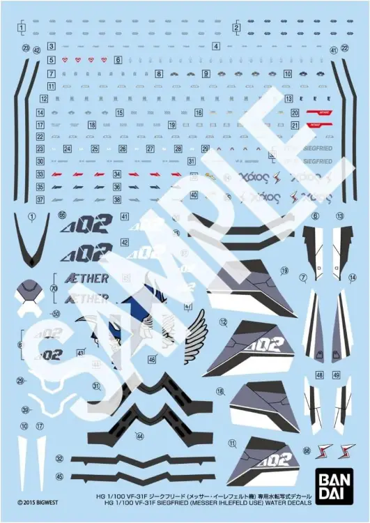 Bandai Model Kit - MACROSS- HG 1/100 VF-31F SIEGFRIED WATER DECALS - Model Kit