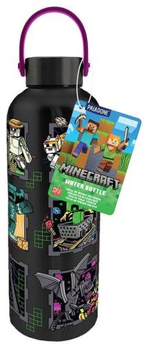 Paladone Products Minecraft - Minecraft Mascots - Metalowa butelka na wodę z pętelką do przenoszenia