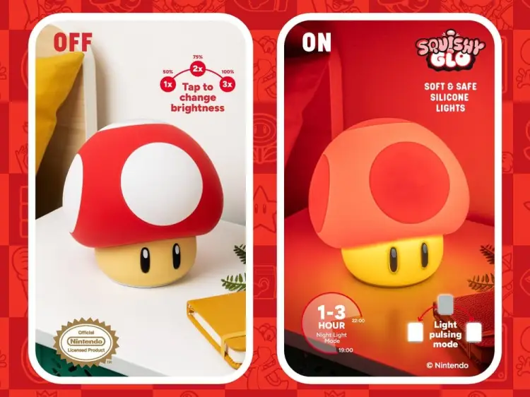 Paladone Products Super Mario - Super Mushroom - SquishyGlo Silicon Light