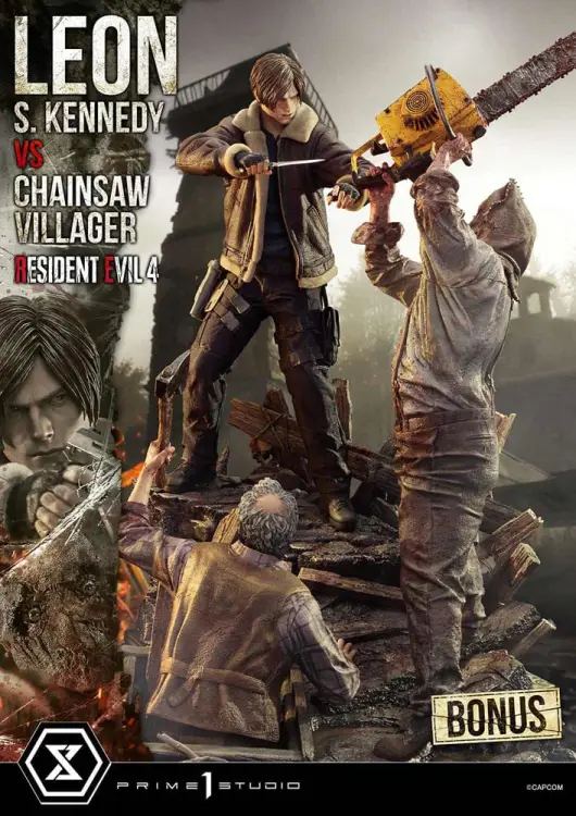 Prime 1 Studio Resident Evil 4 Ultimate Premium Masterline Series - Leon S. Kennedy vs. Chainsaw Man Bonus Ver. 1/4 76 cm
