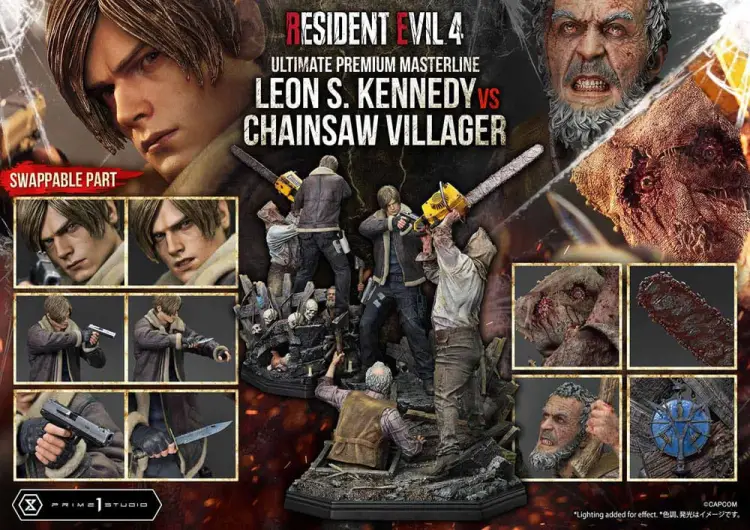 Prime 1 Studio Resident Evil 4 Ultimate Premium Masterline Series - Leon S. Kennedy vs. Chainsaw Man Bonus Ver. 1/4 76 cm