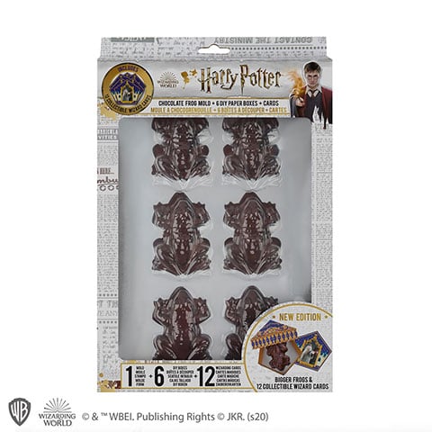 HARRY POTTER - foremka do czekolady z żabą + pudełko z 6 papierami + 12 kart czarodziejów