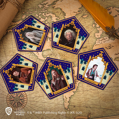HARRY POTTER - foremka do czekolady z żabą + pudełko z 6 papierami + 12 kart czarodziejów
