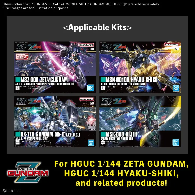 Bandai Model Kit Gundam - Mobile Suit Z Gundam - Decal 144 Multiuse 1