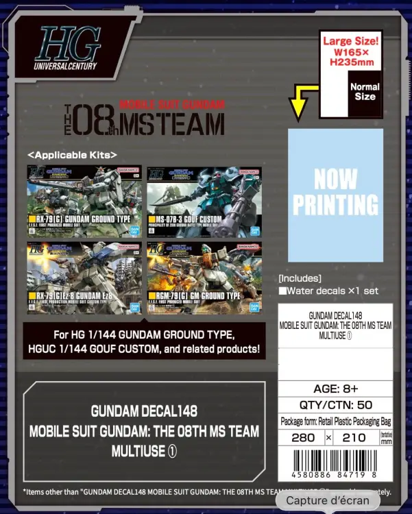 Bandai Model Kit Gundam - The 08th MS Team - Decal 148 Multiuse 1