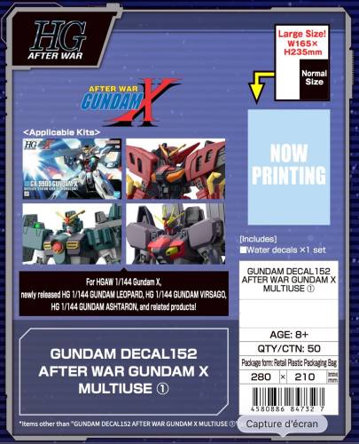 Bandai Gundam - Decal 152 After War Gundam X Mutiuse 1
