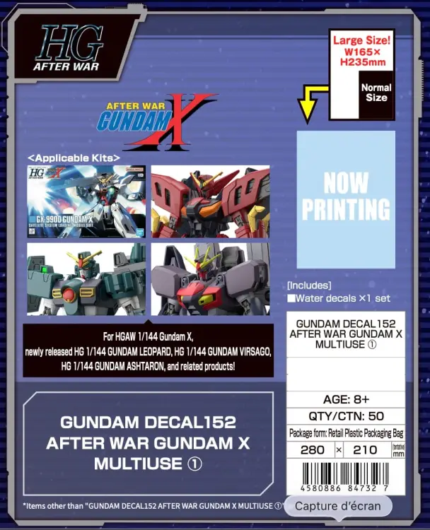 Bandai Gundam - Decal 152 After War Gundam X Mutiuse 1