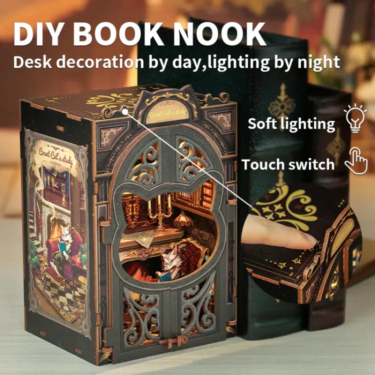 ZESTAW KSIĄŻEK - DIY - Gabinet Kota Hrabiego - 108 elementów + lampka LED