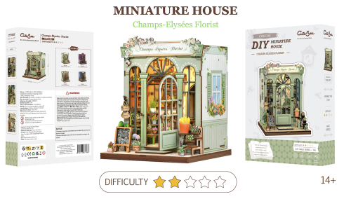 MINIATUROWY DOMEK - DIY - Kwiaciarnia na Polach Elizejskich - 199szt + Oświetlenie LED