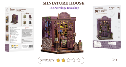 MINIATUROWY DOMEK - DIY - księgarnia astrologiczna - 155szt + oświetlenie LED
