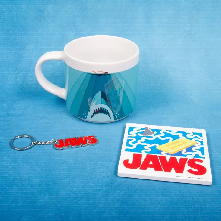 JAWS - Pudełko upominkowe - Kubek 250 ml + Podstawka + Brelok do kluczy