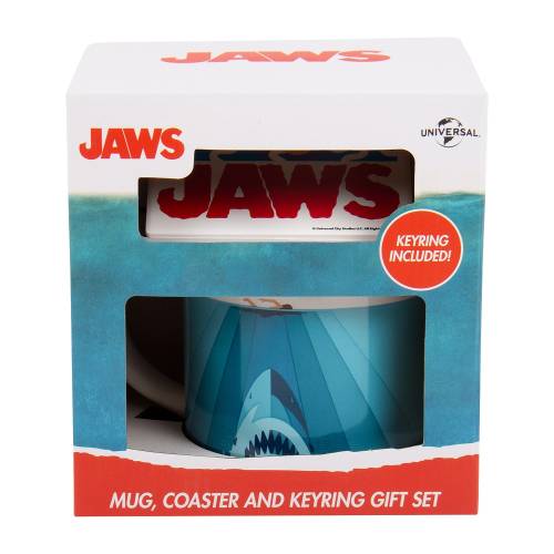 JAWS - Pudełko upominkowe - Kubek 250 ml + Podstawka + Brelok do kluczy