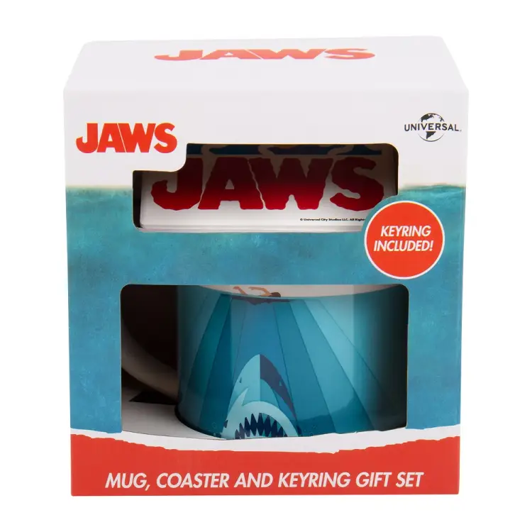 JAWS - Pudełko upominkowe - Kubek 250 ml + Podstawka + Brelok do kluczy