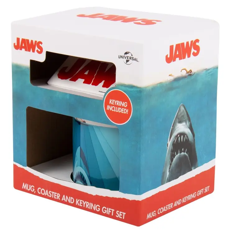 JAWS - Pudełko upominkowe - Kubek 250 ml + Podstawka + Brelok do kluczy