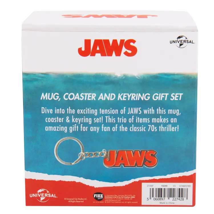 JAWS - Pudełko upominkowe - Kubek 250 ml + Podstawka + Brelok do kluczy