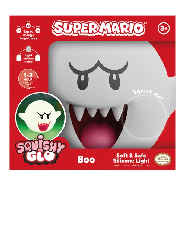SUPER MARIO - Boo - Silikonowa lampka "SquishyGlo" z możliwością ładowania 15 cm
