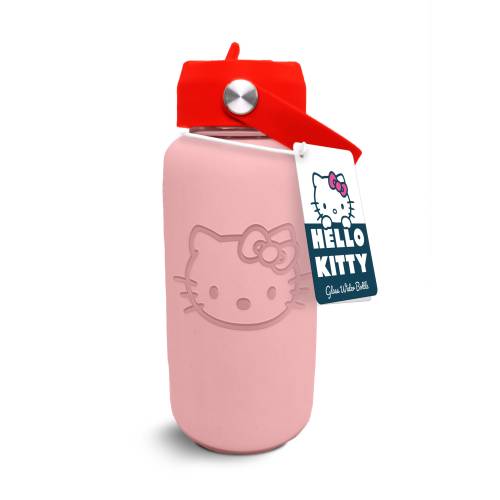HELLO KITTY - Szklana butelka na wodę z silikonowym rękawem 27oz
