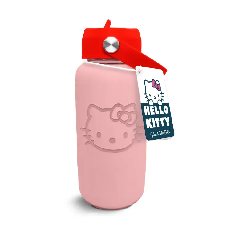 HELLO KITTY - Szklana butelka na wodę z silikonowym rękawem 27oz
