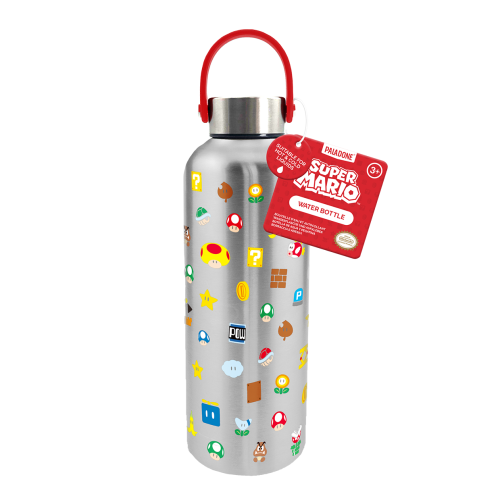 SUPER MARIO - Symbole - Metalowa butelka na wodę z pętlą do przenoszenia - 500 ml