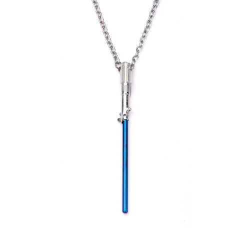 STAR WARS - naszyjnik z niebieskim mieczem świetlnym ze stali nierdzewnej