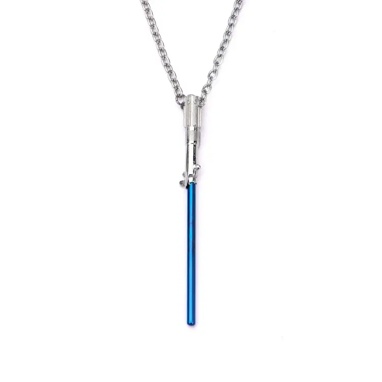 STAR WARS - naszyjnik z niebieskim mieczem świetlnym ze stali nierdzewnej