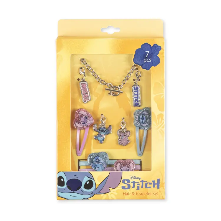 STITCH - Zestaw bransoletka z zawieszkami + akcesoria do włosów