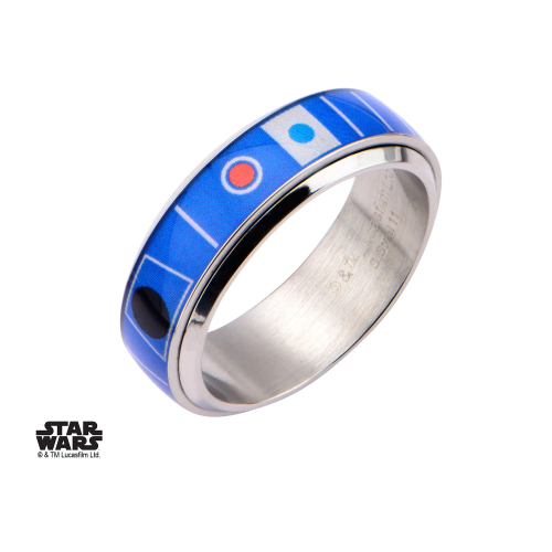 STAR WARS - Męski pierścionek ze stali nierdzewnej R2D2 Spinner Ring - Rozmiar 12