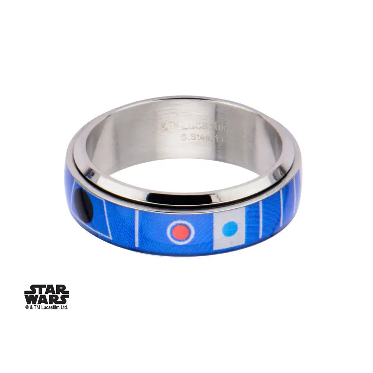 STAR WARS - Męski pierścionek ze stali nierdzewnej R2D2 Spinner Ring - Rozmiar 12