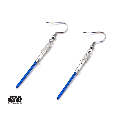 STAR WARS - Niebieskie kolczyki z haczykiem w kształcie miecza świetlnego ze stali nierdzewnej