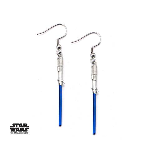 STAR WARS - Niebieskie kolczyki z haczykiem w kształcie miecza świetlnego ze stali nierdzewnej