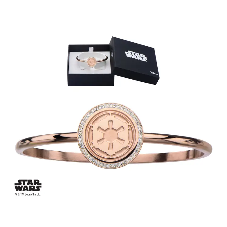 STAR WARS - pozłacana różowym PVD bransoletka z symbolem Imperium i CZ