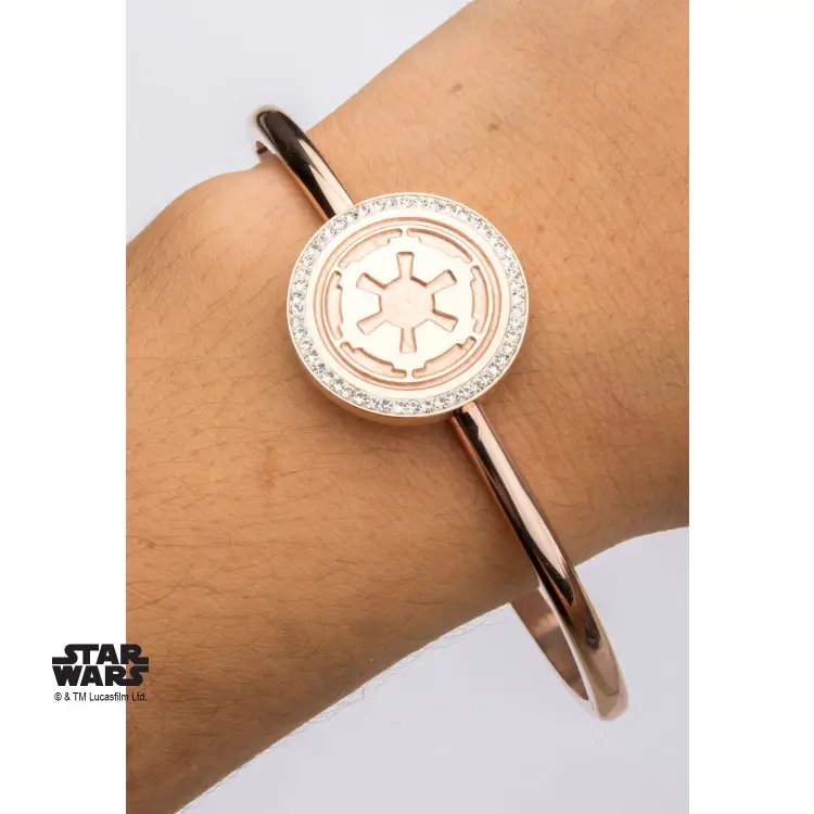 STAR WARS - pozłacana różowym PVD bransoletka z symbolem Imperium i CZ