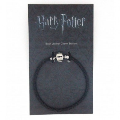 HARRY POTTER - Czarna skórzana bransoletka z łańcuszkiem - 21 cm