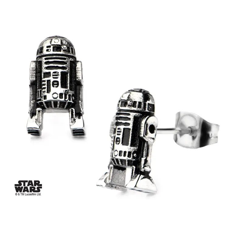STAR WARS - Kolczyki sztyfty R2D2 3D odlewane ze stali nierdzewnej