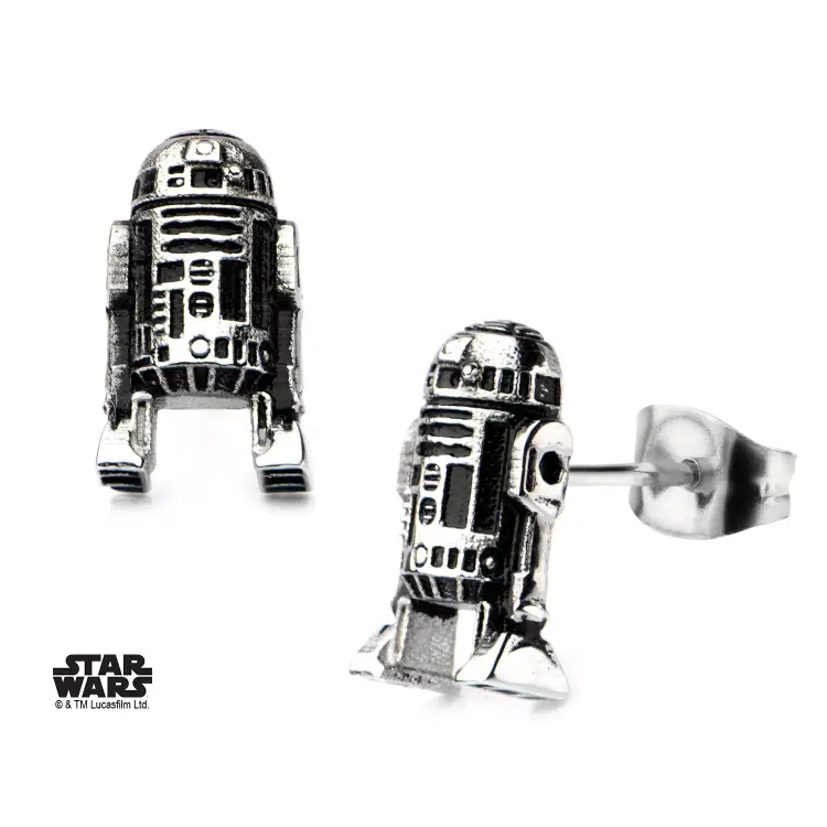 STAR WARS - Kolczyki sztyfty R2D2 3D odlewane ze stali nierdzewnej