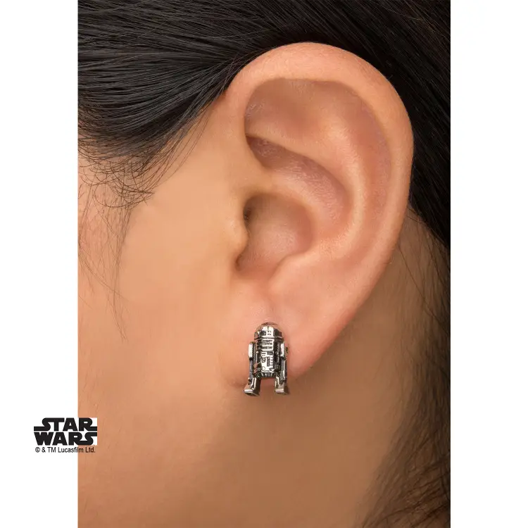 STAR WARS - Kolczyki sztyfty R2D2 3D odlewane ze stali nierdzewnej