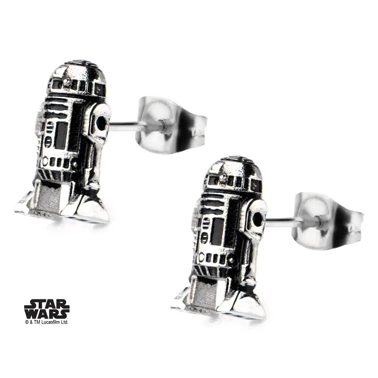 STAR WARS - Kolczyki sztyfty R2D2 3D odlewane ze stali nierdzewnej