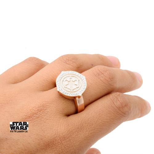 STAR WARS - Damski zegarek ze stali szlachetnej w kolorze różowego złota z symbolem Imperium - Rozmiar 6