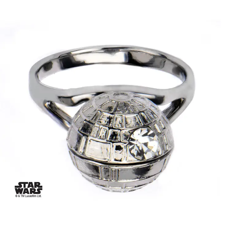 STAR WARS - Damski pierścionek 3D Gwiazda Śmierci ze stali nierdzewnej - Rozmiar 7