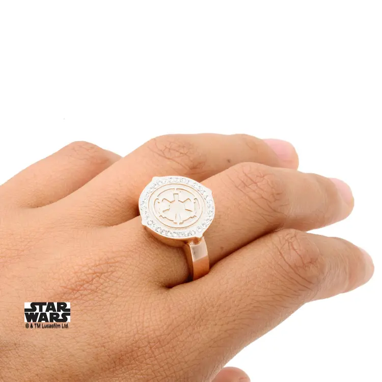 STAR WARS - Damski zegarek ze stali szlachetnej w kolorze różowego złota z symbolem Imperium - Rozmiar 7
