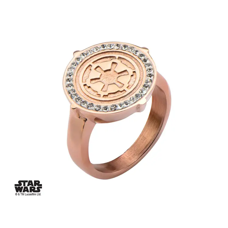 STAR WARS - Damski zegarek ze stali szlachetnej w kolorze różowego złota z symbolem Imperium - Rozmiar 7