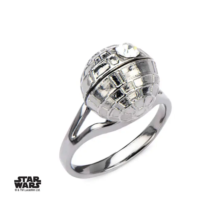 STAR WARS - Damski pierścionek 3D Gwiazda Śmierci ze stali nierdzewnej - Rozmiar 6