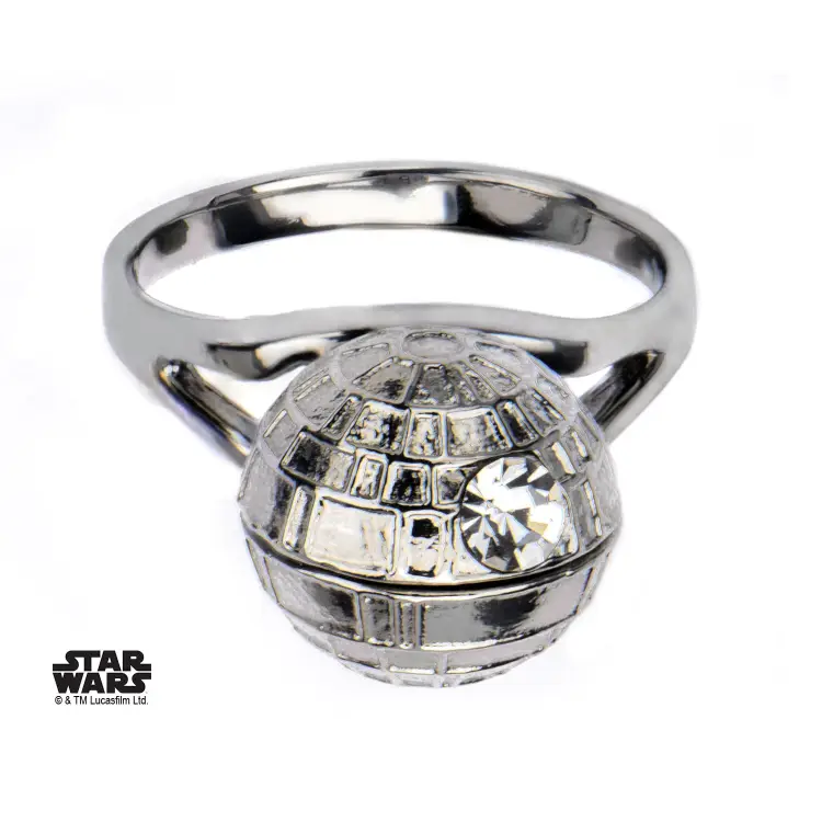 STAR WARS - Damski pierścionek 3D Gwiazda Śmierci ze stali nierdzewnej - Rozmiar 6