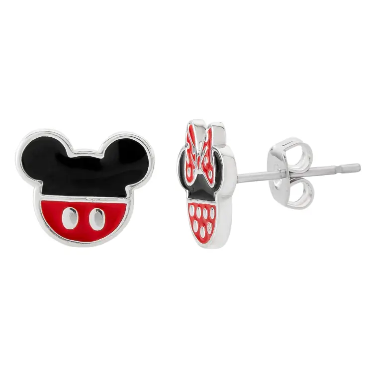 MINNIE + MICKEY - Para kolczyków sztyftów - posrebrzany mosiądz