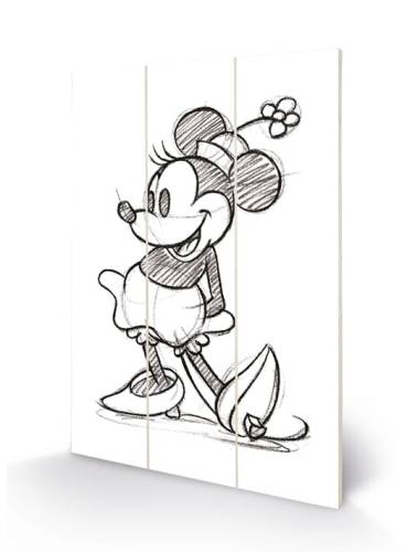 DISNEY - Nadruk na drewnie 20x29,5 - Myszka Minnie naszkicowana