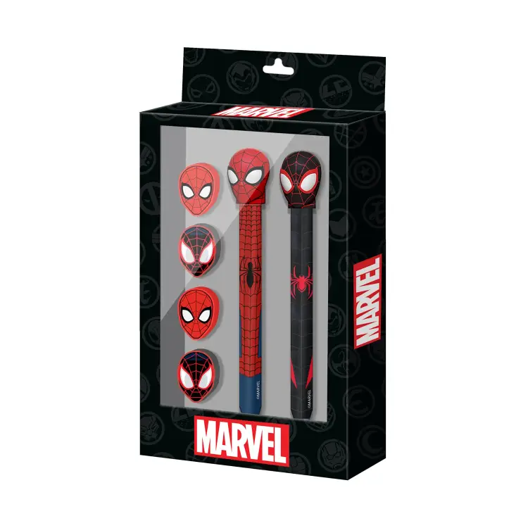 SPIDER-MAN - Zestaw 2 ołówków + 4 gumki do ścierania