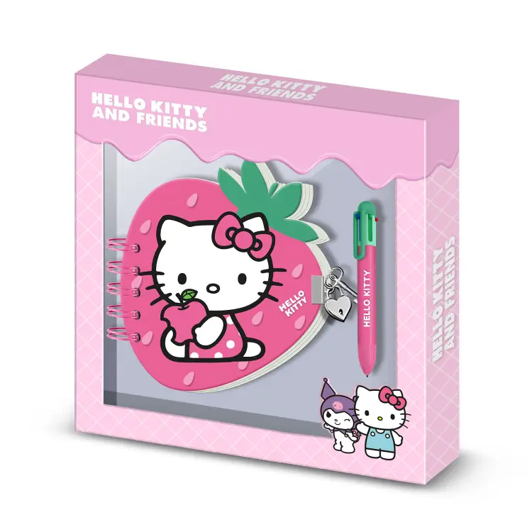 HELLO KITTY - Truskawka - Pudełko upominkowe - Pamiętnik + długopis