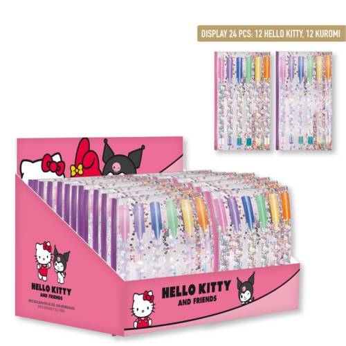 HELLO KITTY & KUROMI - Zestaw 24 opakowań po 6 wielokolorowych długopisów żelowych
