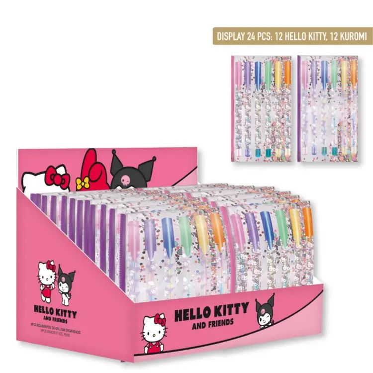 HELLO KITTY & KUROMI - Zestaw 24 opakowań po 6 wielokolorowych długopisów żelowych