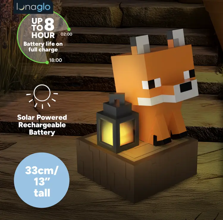 MINECRAFT - Fox - Zewnętrzna lampa solarna 'LunaGlo' 33cm